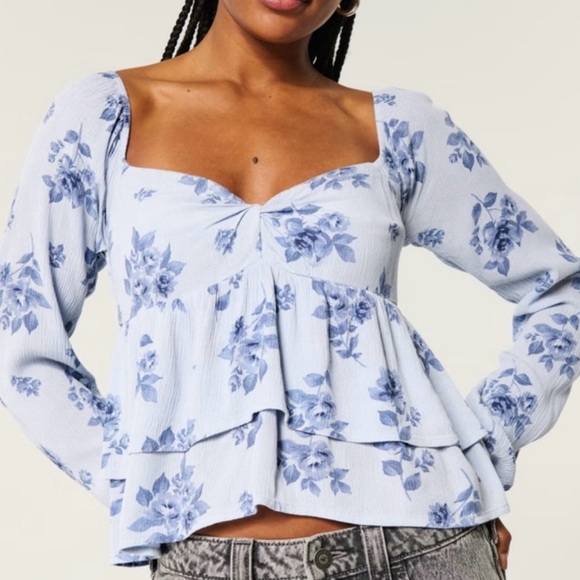 Hollister Blue Floral Blouse - Picture 1 of 7